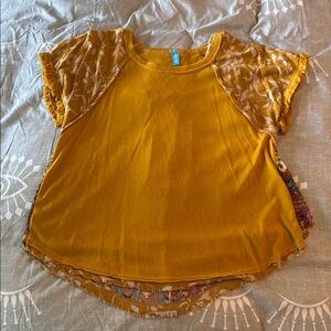 Yellow Women’s Shirt with Patterned Sleeves and Back